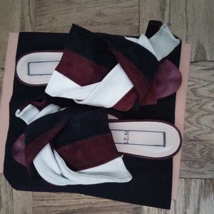 NO.21 SUEDE MULTICOLOR SLIDES / MULES FLAT Sz.38